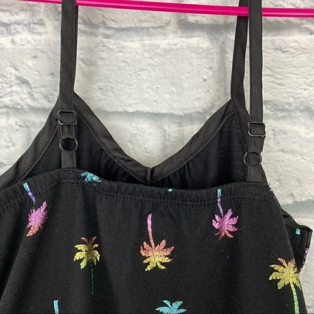 Justice tank top multicolored palm tree shorts romper w/satin bow sz 8 girls